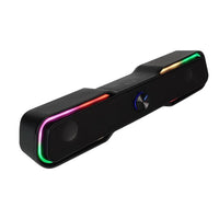 Evatronic RGB sound bar with colorful LED lighting on desktop