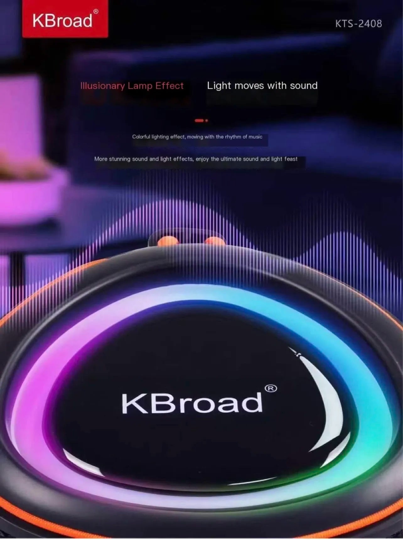 KTS-2408 Portable 12W Music Hifi Super Bass Sound RGB BlueTooth Wireless Speaker
