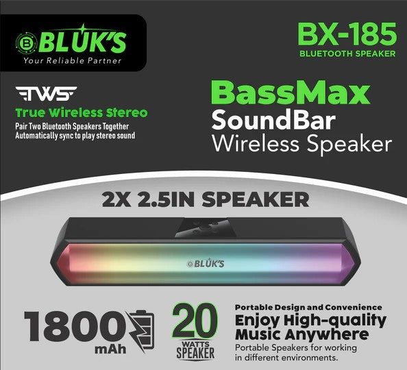 BX-185 BassMax SoundBar - Wireless Bluetooth Speaker with Deep Bass