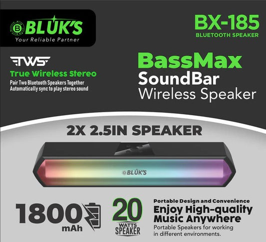 BX-185 BassMax SoundBar - Wireless Bluetooth Speaker with Deep Bass