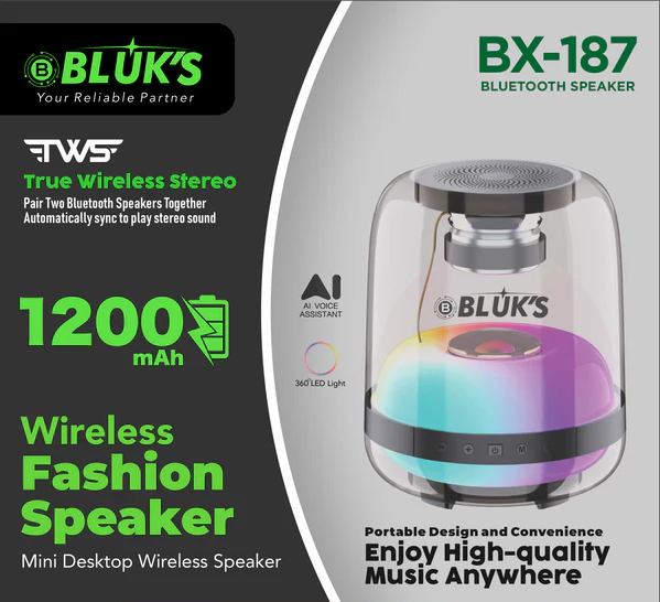 BX-187 Portable Bluetooth Speaker 5.3 - Wireless Mini Speaker with RGB LED Lights, AI Voice Control & Deep Bass