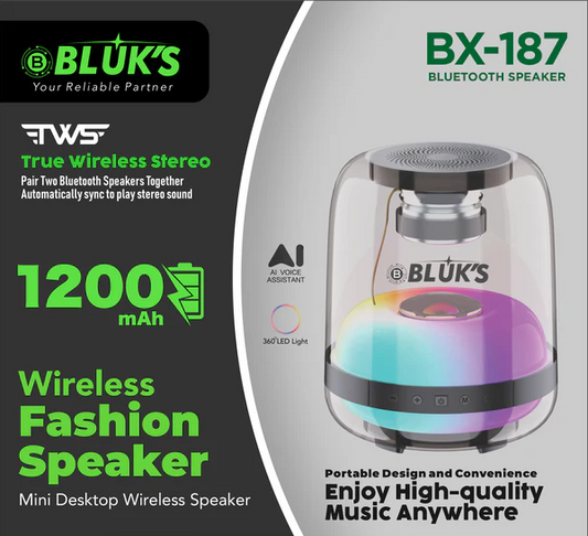 BX-187 Portable Bluetooth Speaker 5.3 - Wireless Mini Speaker with RGB LED Lights, AI Voice Control & Deep Bass