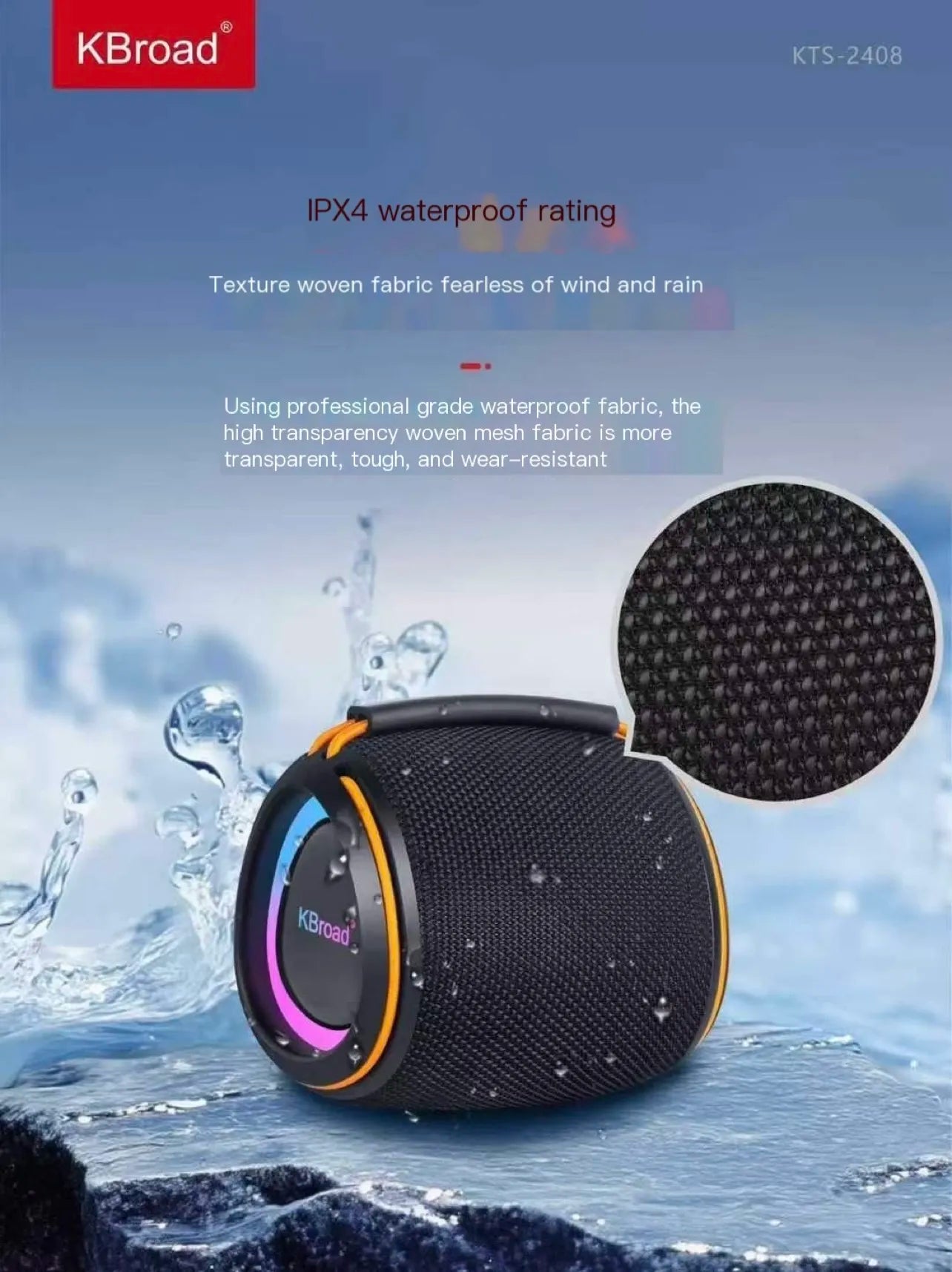 KTS-2408 Portable 12W Music Hifi Super Bass Sound RGB BlueTooth Wireless Speaker
