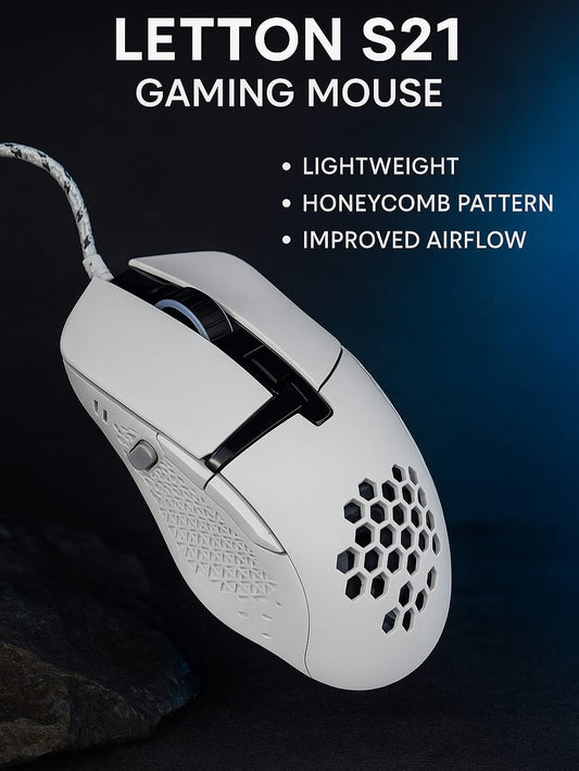 Letton S21 RGB Gaming Mouse - Ultra-Light Honeycomb Design, 16000 DPI, 8 Programmable Buttons