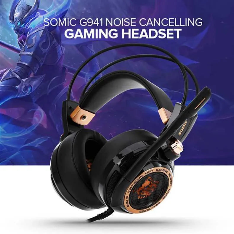 Somic G941 Gaming Headset - 7.1 Surround Sound USB Headphones with Vibration & RGB LED