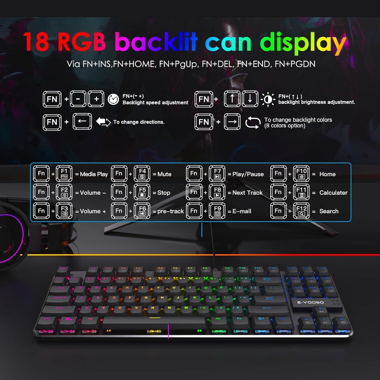 E-YOOSO Z-66 RGB Mechanical Gaming Keyboard - 87 Keys Blue Switch TKL