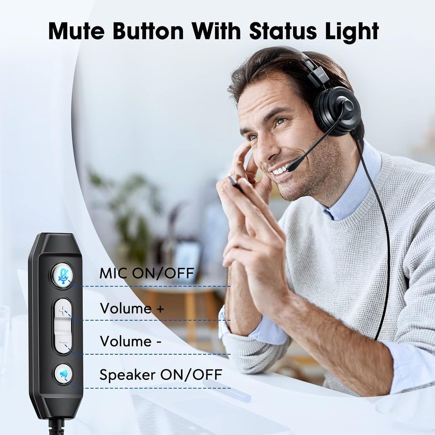 EMEET HS20 Gaming Headset with Microphone - USB Wired Headphones for PC, Laptop & Call Center