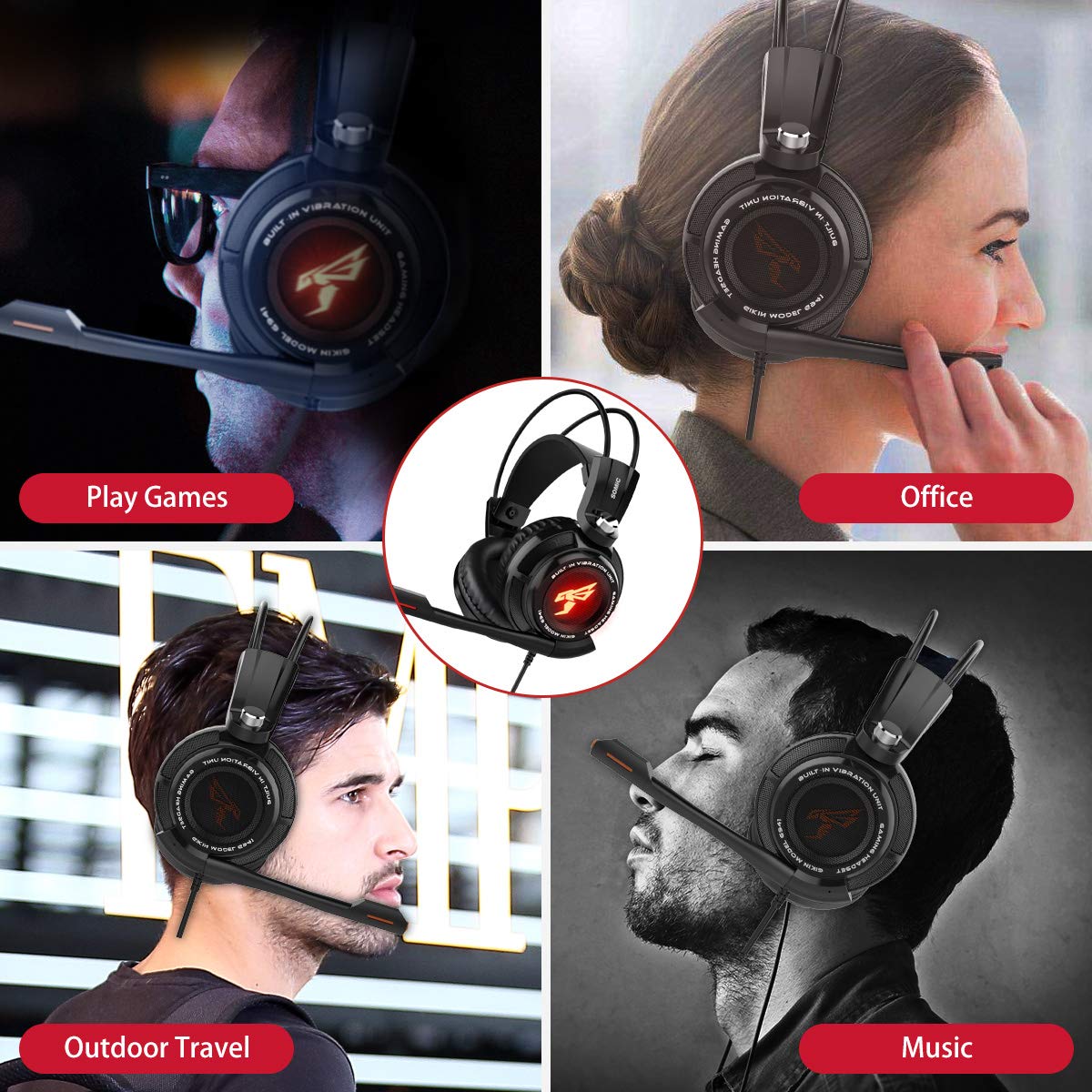 Somic G941 Gaming Headset - 7.1 Surround Sound USB Headphones with Vibration & RGB LED