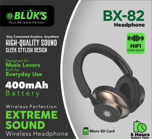 BX-82 Wireless Bluetooth Headphones - Over Ear Headset with Mic & SD Card Slot
