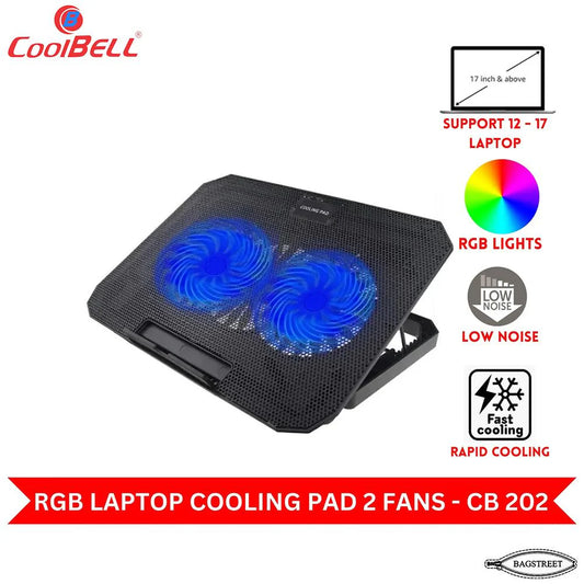 CB202 RGB Gaming Laptop Cooling Pad - 12-17 Inch Notebook Cooler Stand with Dual USB Ports & Adjustable Height