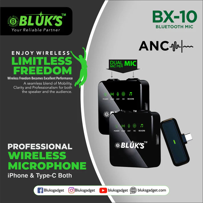 BX-10 Active Noise Cancelling Earbuds Dual Mic ANC with iPhone Lightning & USB-C Connector