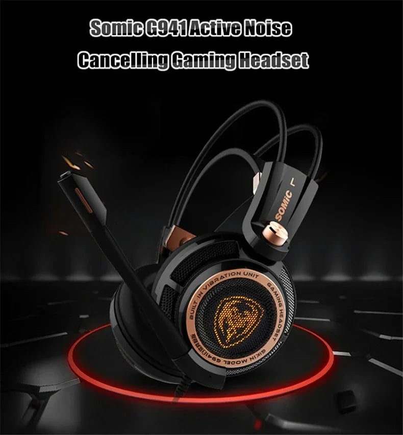Somic G941 Gaming Headset - 7.1 Surround Sound USB Headphones with Vibration & RGB LED