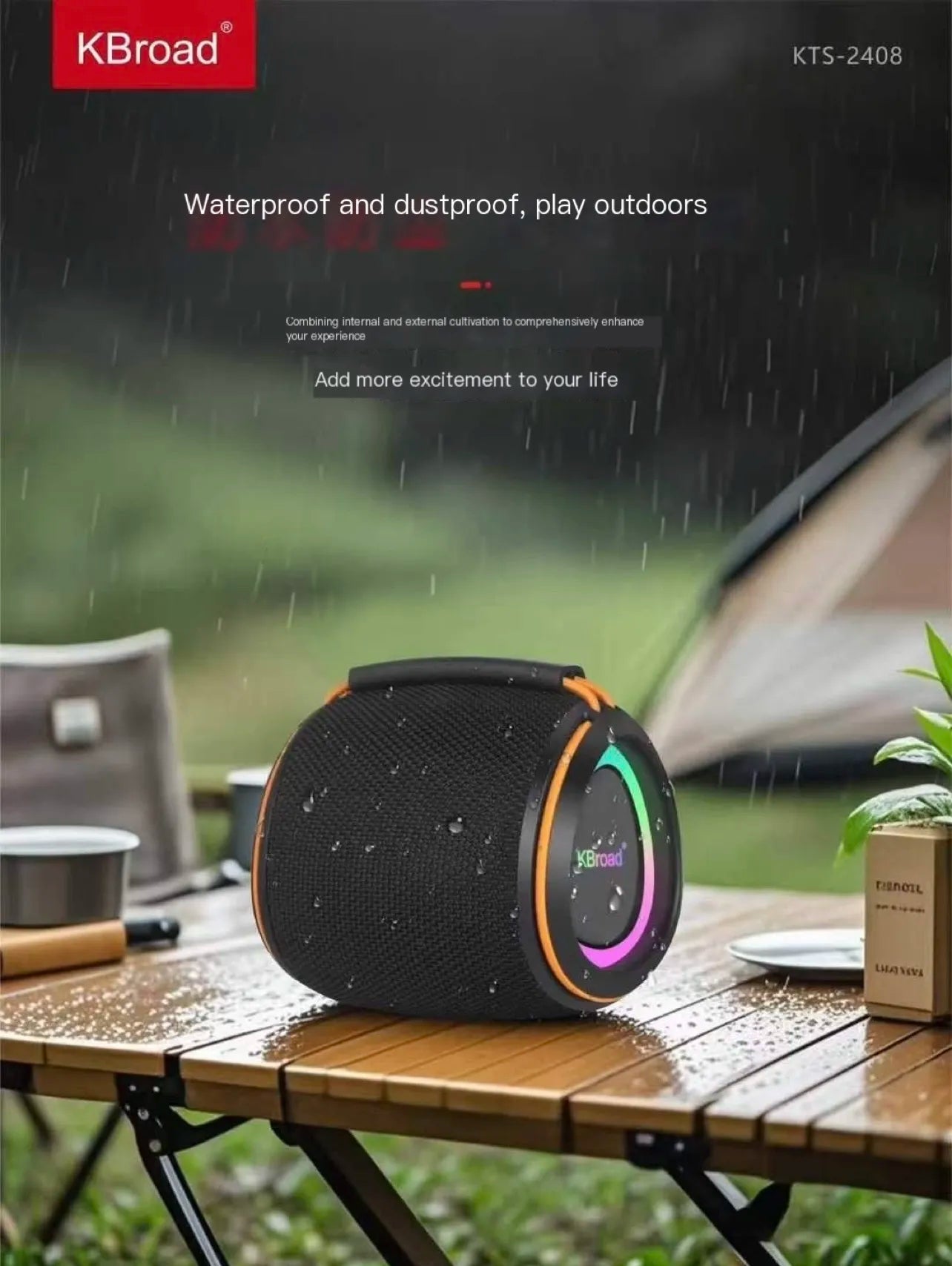 KTS-2408 Portable 12W Music Hifi Super Bass Sound RGB BlueTooth Wireless Speaker