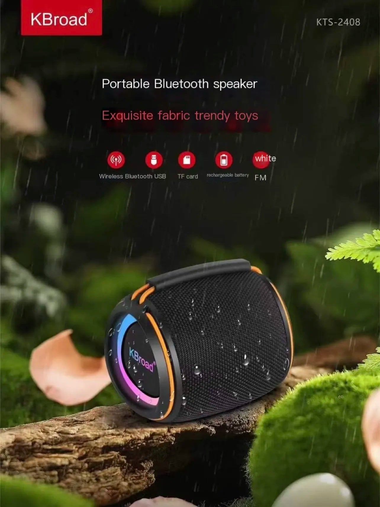 KTS-2408 Portable 12W Music Hifi Super Bass Sound RGB BlueTooth Wireless Speaker