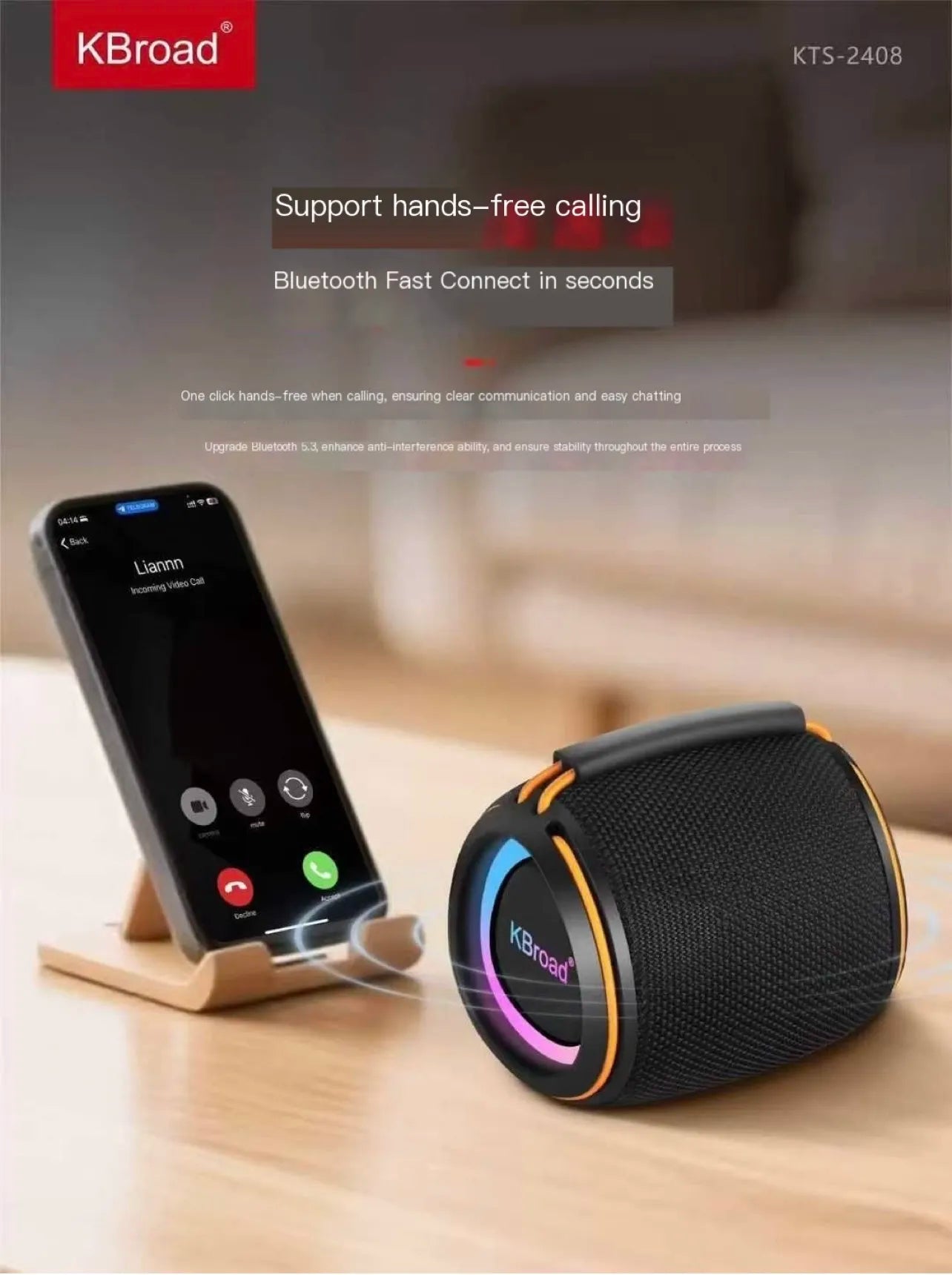 KTS-2408 Portable 12W Music Hifi Super Bass Sound RGB BlueTooth Wireless Speaker