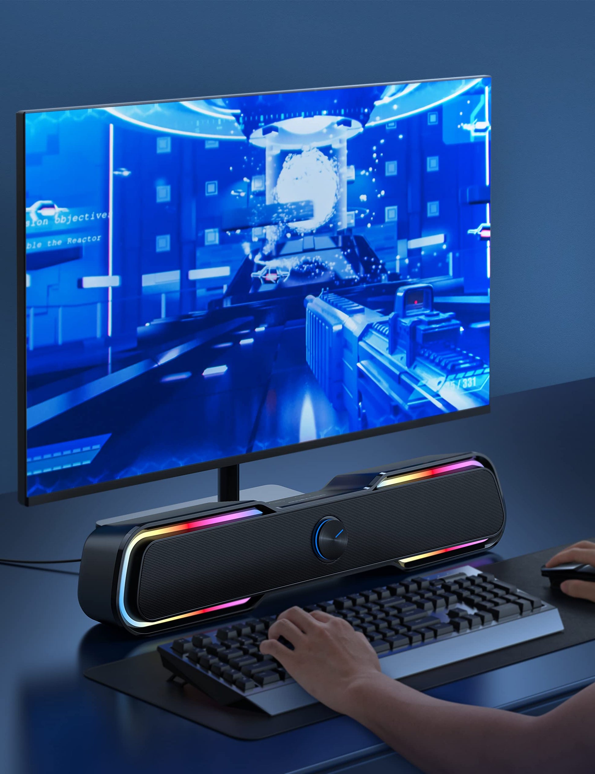 Evatronic computer speaker with vibrant multi-color RGB lighting displa