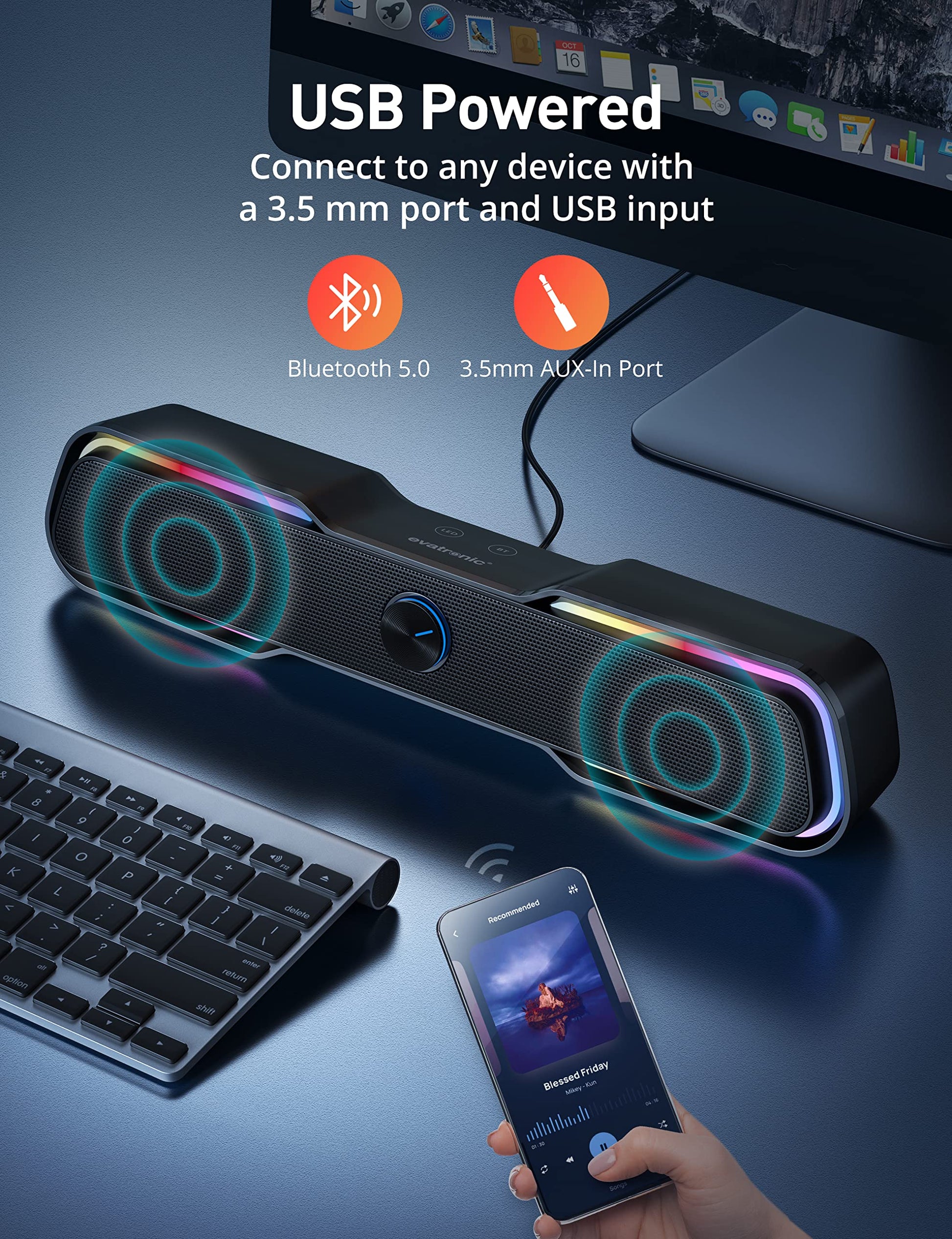 Evatronic Bluetooth speaker with volume knob and AUX connection