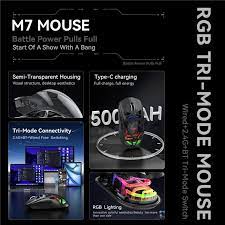 M7 Tri-Mode Wireless Gaming Mouse - 26000 DPI, RGB Backlight, Programmable
