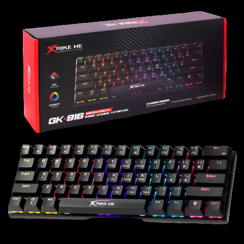 Xtrike Me GK-916 60% Mechanical Gaming Keyboard RGB Rainbow Backlit Red Switch - 61 Keys